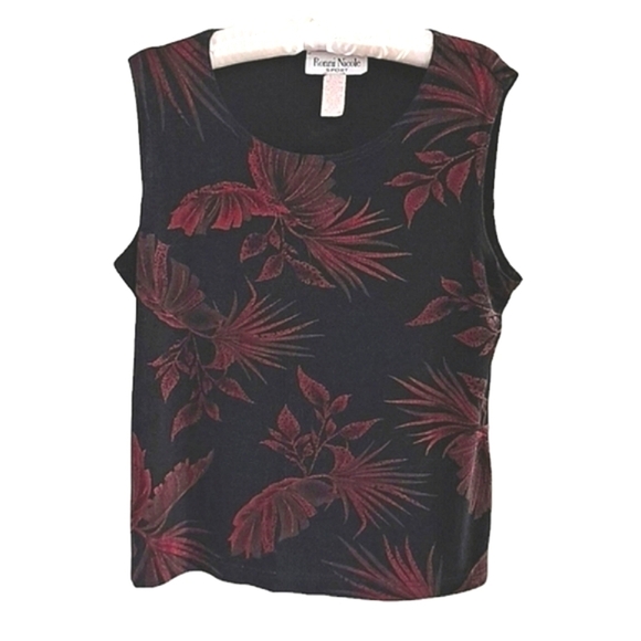 Ronnie Nicole Black and Red Leaf Pattern Sleeveless Top Size Large - Picture 1 of 4